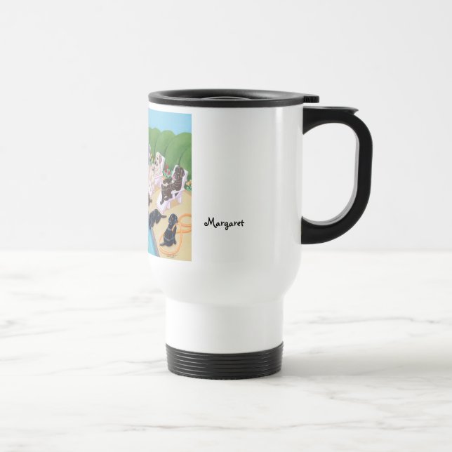 Personalised Poolside Party Labradors Travel Mug (Right)