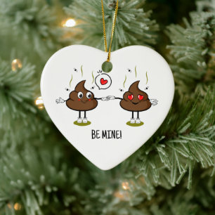 Personalised Poop Emoji Love Couple  Ceramic Tree Decoration