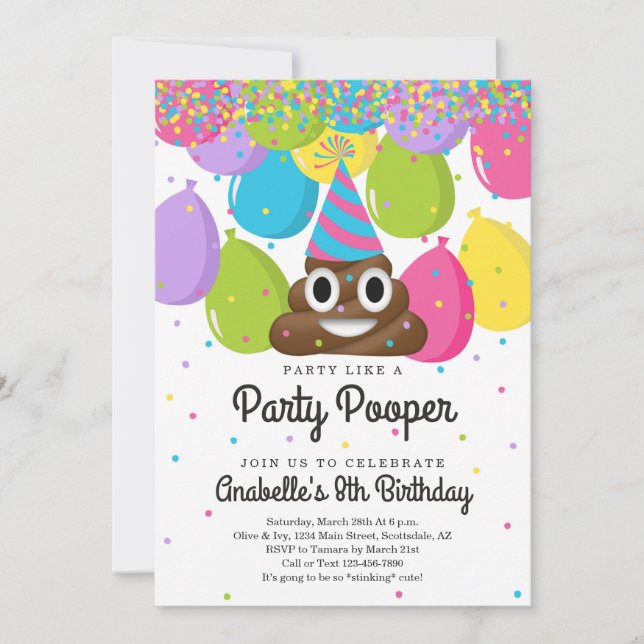 Personalised Poop Emoji Themed Birthday Party Invitation (Front)