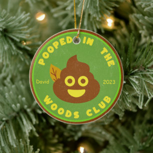 Personalised Pooped In The Woods Christmas Holiday Ceramic Tree Decoration