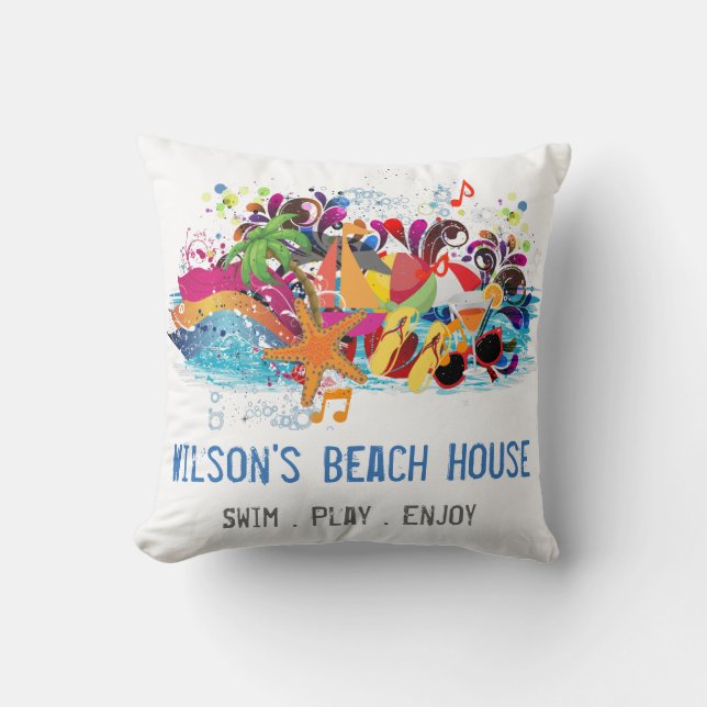 Personalised Pop Art Retro Summer Beach Pillows (Front)