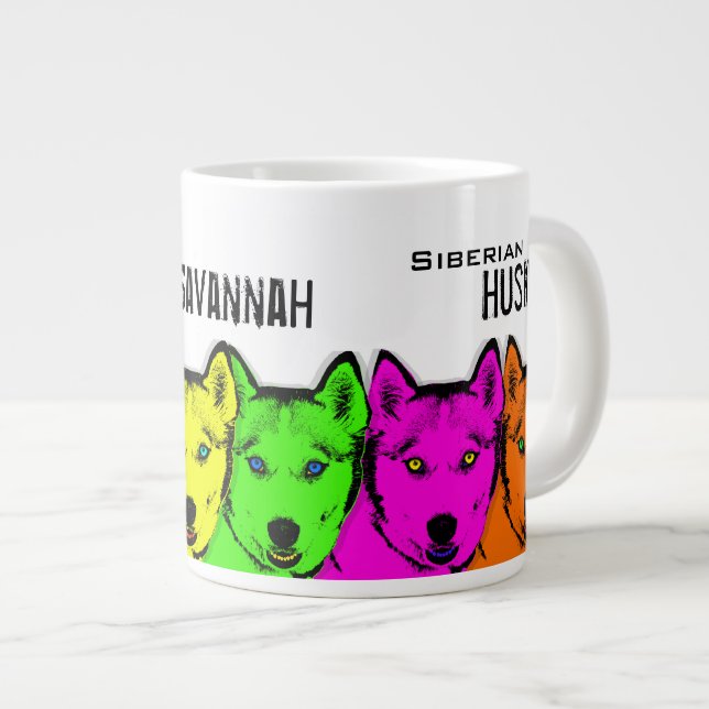 Personalised Pop Art Siberian Husky Large Coffee Mug (Front Right)