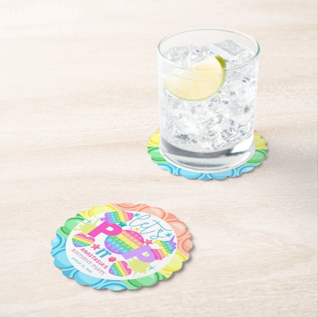 Personalised Pop It Birthday Girl Paper Coaster (Insitu)
