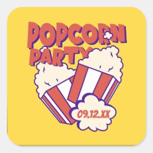 Personalised Popcorn Party Square Sticker