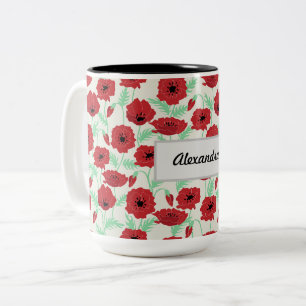Personalised Poppy Design Two-Tone Coffee Mug
