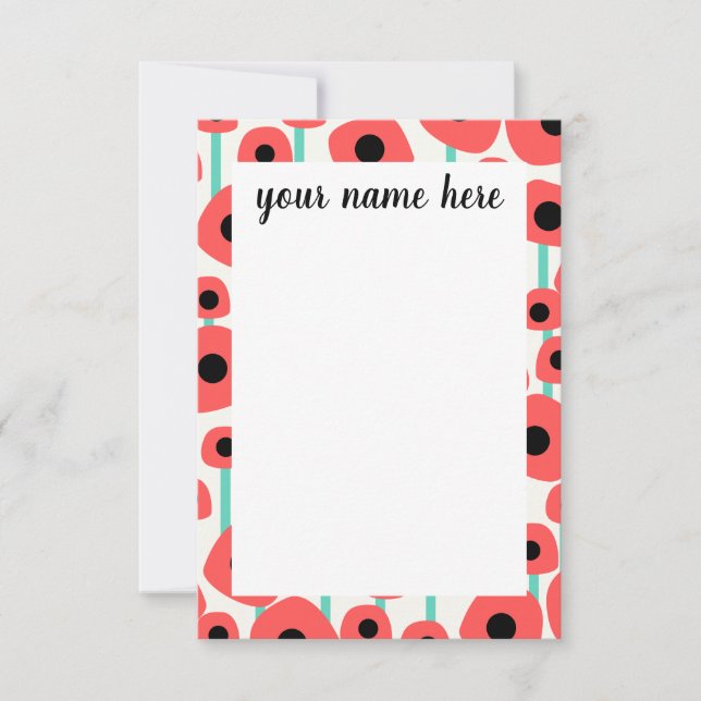 Personalised Poppy Flowers Notecards (Front)