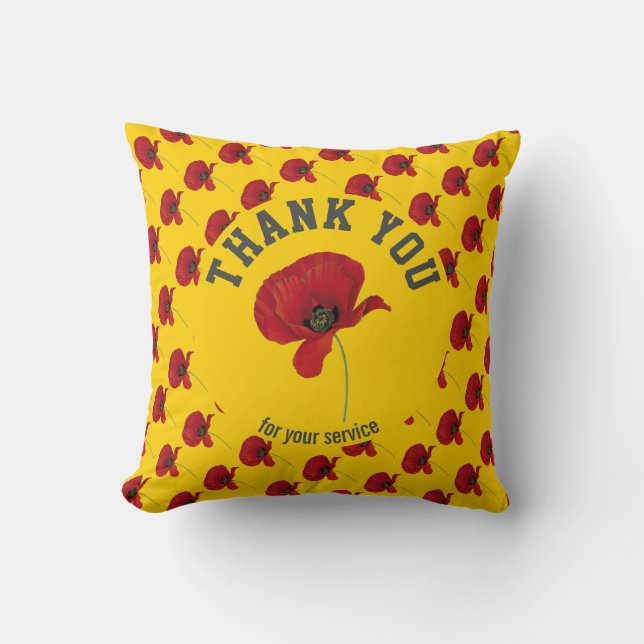 Personalised POPPY Remembrance Thank You YELLOW Cushion (Front)