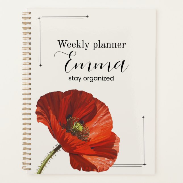 Personalised Poppy Weekly Planner Aesthetic Floral (Front)