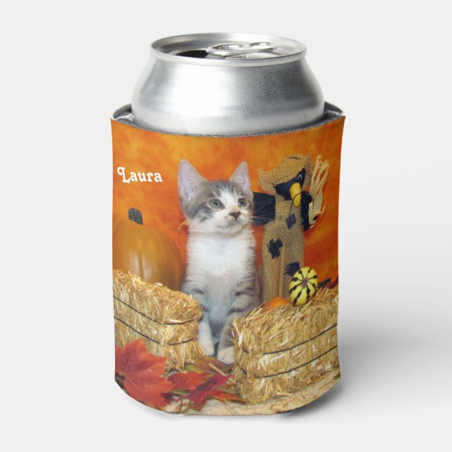 Personalised - Pork Chop The Cat's Fall / Autumn  Can Cooler (Can Front)