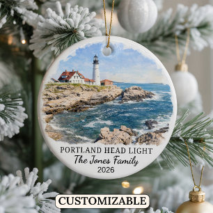 Personalised Portland Head Lighthouse, Maine Ceramic Tree Decoration