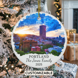 Personalised Portland Ornament, Oregon State Ceramic Tree Decoration