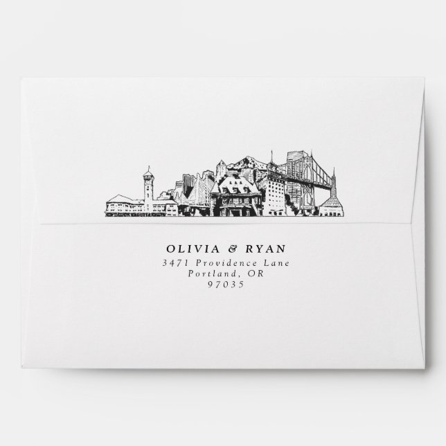 Personalised Portland Skyline Sketch Envelope (Back (Top Flap))