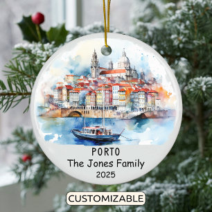 Personalised Porto Ornament, Portugal Ceramic Tree Decoration