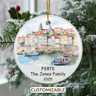 Personalised Porto Ornament, Portugal Ceramic Tree Decoration