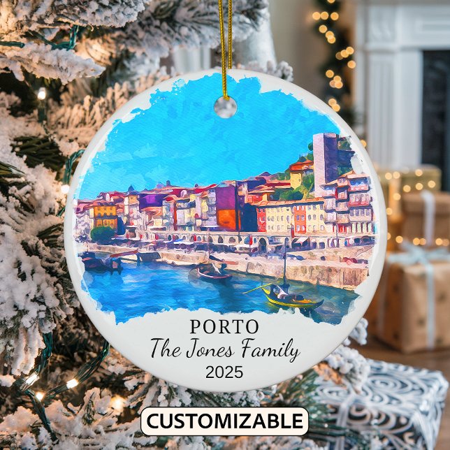 Personalised Porto Ornament, Portugal Gift Ceramic Tree Decoration (Creator Uploaded)