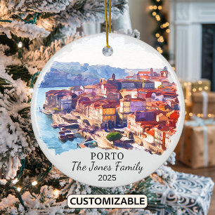 Personalised Porto Ornament, Portugal Gift Ceramic Tree Decoration