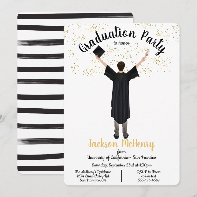 Personalised Portrait Male Graduation invitations (Front/Back)