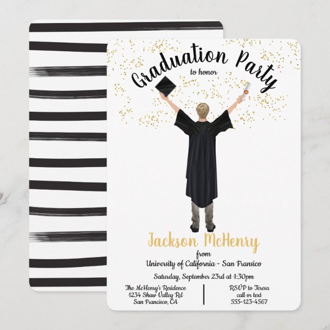 Personalised Portrait Male Graduation invitations (Front/Back)
