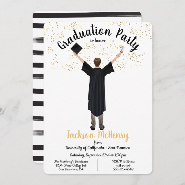 Personalised Portrait Male Graduation invitations (Front/Back)