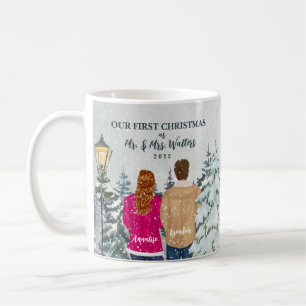 Personalised Portrait Our First Christmas Married Coffee Mug