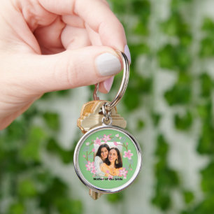 Personalised portrait photo floral bride's mother key ring