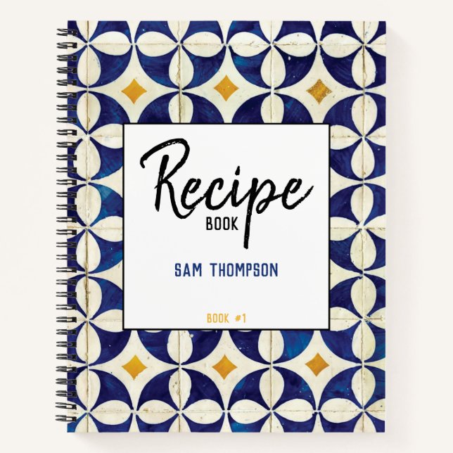 Personalised Portuguese Tiles Azulejo Recipe  Notebook (Front)