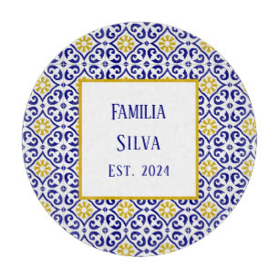 Personalised Portuguese Tiles Blue Mediterranean Cutting Board