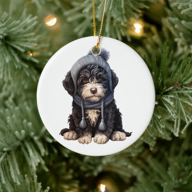 Personalised Portuguese Water Dog Ceramic Tree Decoration (Tree)