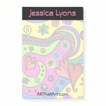 Personalised Post-It Notes Swirls, Hearts, Flowers
