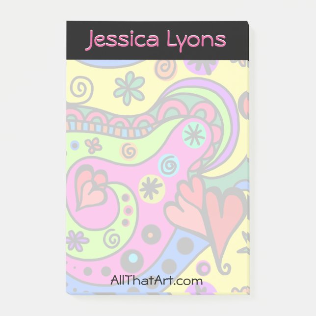 Personalised Post-It Notes Swirls, Hearts, Flowers (Front)