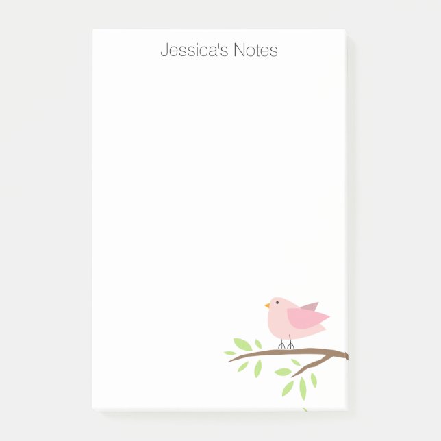 Personalised Post-it® notes with cute bird design (Front)