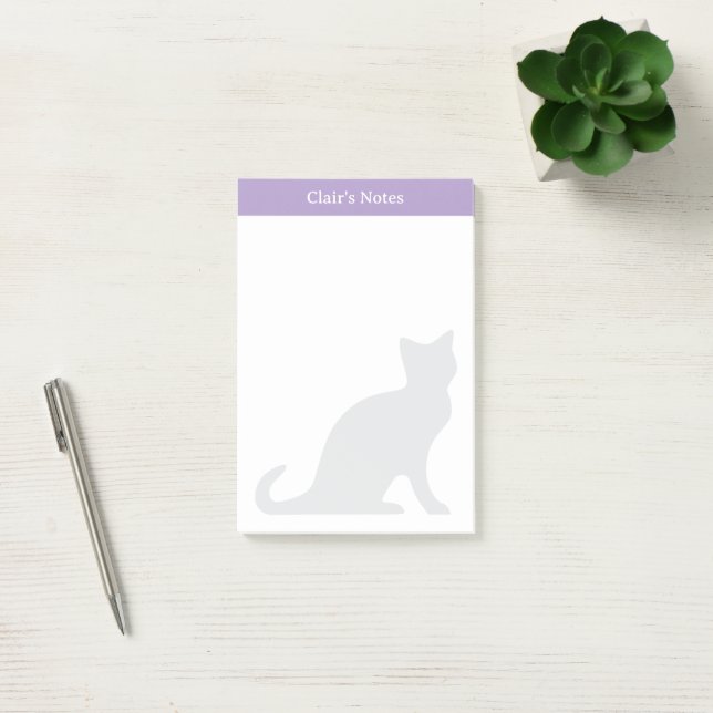 Personalised Post-it® notes with grey cat design (Office)