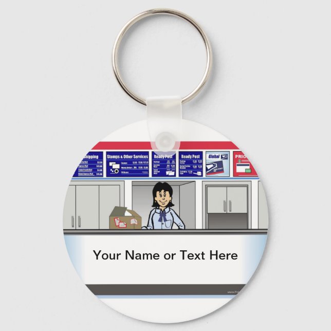 Personalised Postal Counter Worker Female Cartoon  Key Ring (Front)