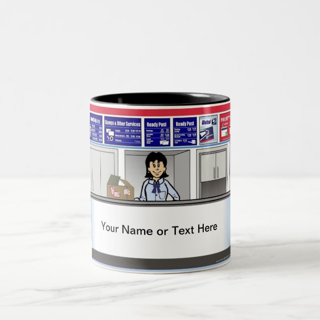 Personalised Postal Counter Worker Female Cartoon Two-Tone Coffee Mug (Center)