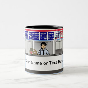 Personalised Postal Counter Worker - Male Cartoon Two-Tone Coffee Mug