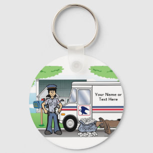 Personalised Postal Worker - Female Cartoon Key Ring