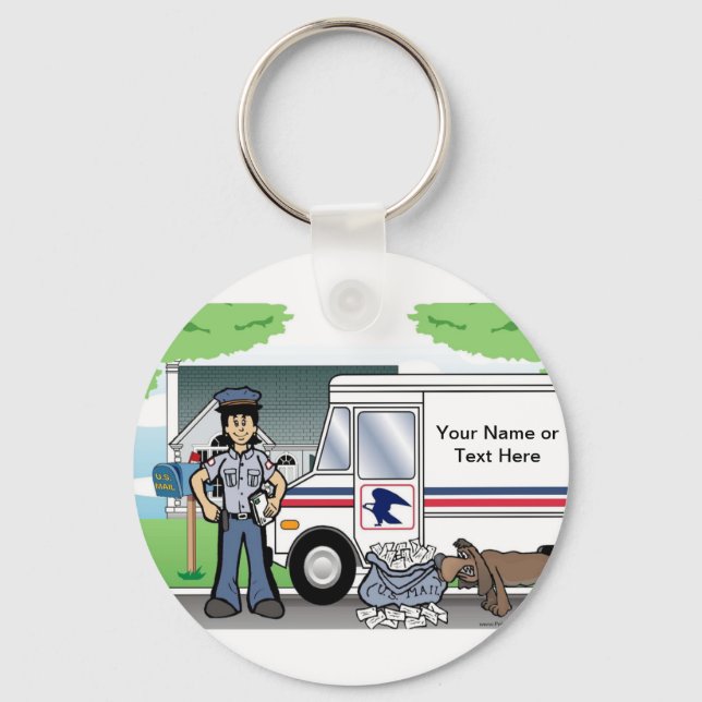 Personalised Postal Worker - Female Cartoon  Key Ring (Front)