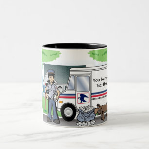 Personalised Postal Worker - Female Cartoon Two-Tone Coffee Mug