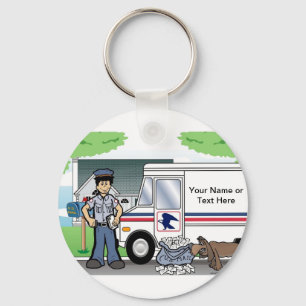 Personalised Postal Worker - Male Cartoon  Key Ring