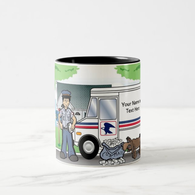 Personalised Postal Worker - Male Cartoon Two-Tone Coffee Mug (Center)
