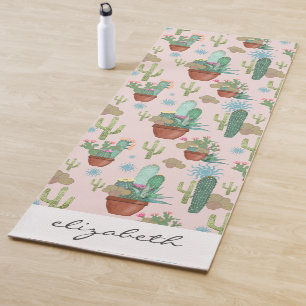 Personalised Potted Cacti and Succulents on Blush Yoga Mat