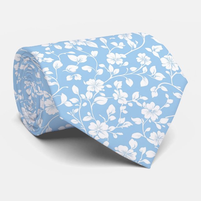 Personalised Powder Blue Garden Floral Tie (Rolled)