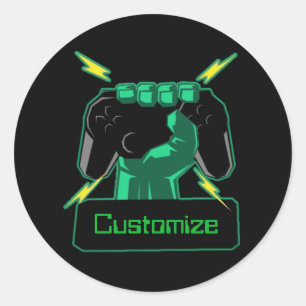 Personalised Power Gamer Classic Round Sticker