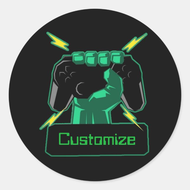Personalised Power Gamer Classic Round Sticker (Front)