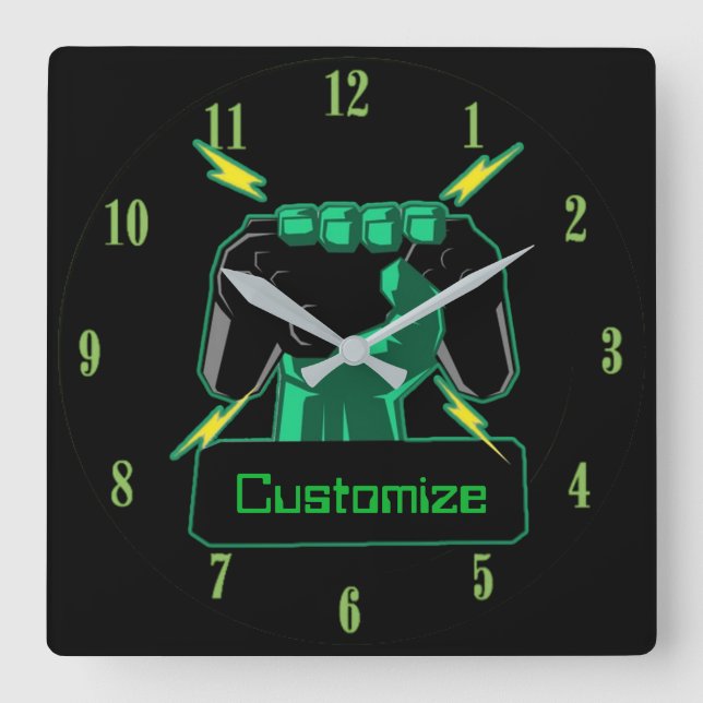 Personalised Power Gamer Square Clock (Front)