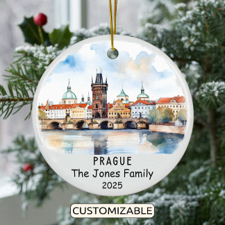 Personalised Prague Ornament, Czech Republic Ceramic Tree Decoration