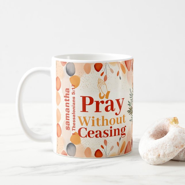 Personalised Pray without ceasing Boho Christian Coffee Mug (With Donut)