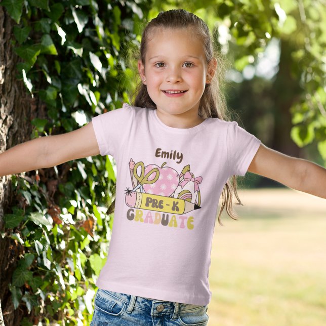 Personalised Pre-K Grad Retro Bow Pencil for Girl T-Shirt (Creator Uploaded)