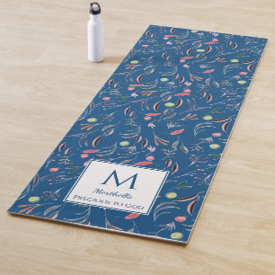 Personalised PRECIOUS2GOD Blue Floral Monogram Yoga Mat