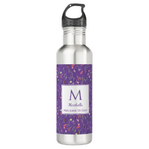 Personalised PRECIOUS2GOD Mauve Floral Monogram 710 Ml Water Bottle